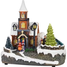   MagicHome Karácsonyi Dekoráció, Templom, műanyag, 1xLED meleg fehér, 21 x 14.5 x 20.8 cm, elemes