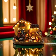   MagicHome Karácsonyi Dekoráció,  betlehemes házikó, 16xLED meleg fehér, 29 x 14 x 24 cm, elemes