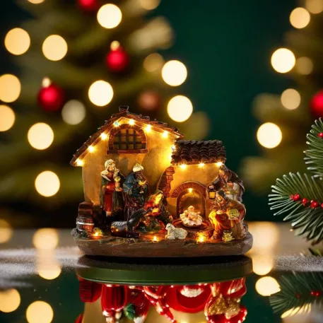 MagicHome Karácsonyi Dekoráció,  betlehemes házikó, 16xLED meleg fehér, 29 x 14 x 24 cm, elemes