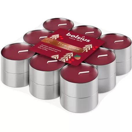 Gyertya Bolsius Starlight Téli fűszerek, Karácsony, borvörös, teamécses, 4 óra, csomag 18 db