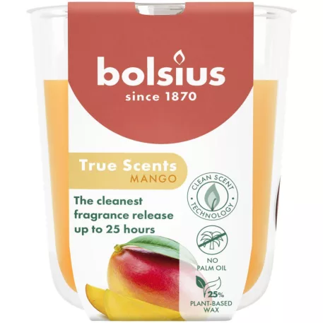 Bolsius True Scents gyertya, mangó, 80x73 mm, üvegben