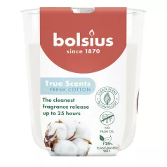   Bolsius True Scents gyertya, friss pamut illat, 80x73 mm, üvegben
