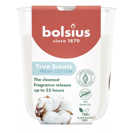 Bolsius True Scents gyertya, friss pamut illat, 80x73 mm, üvegben