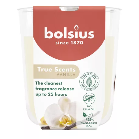 Bolsius True Scents gyertya, vanília, 80x73 mm, üvegben