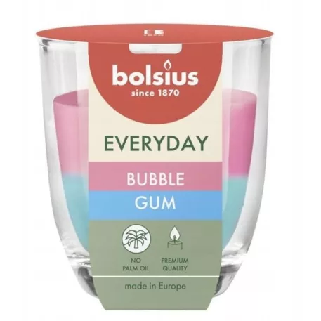 Bolsius Everyday gyertya, rágógumi illatú, 80x70 mm, üvegben
