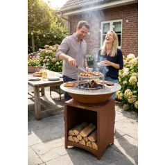   Grill Strend Pro Fiesta, rozsda kivitel, acél, 75 cm átmérő, tűzrakóval