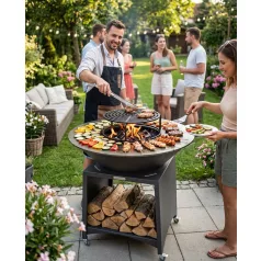   Grill Strend Pro Fiesta, antracit kivitel, acél, 100 cm átmérő, tűzrakóval