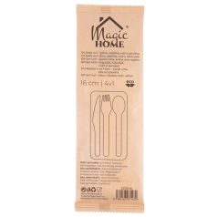   MagicHome Woodline ECO,  Evőeszkőz szett fából. 100%-ban természetes (kés, villa, kanál, szalvéta)