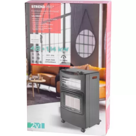 Fűtőtest Strend Pro LQ-HE01F, 4,2 kW, gáz + elektromos, szoba, összecsukható, nyomásszabályozóval és