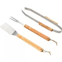  Strend Pro Grillkészlet, grillezéshez és sütéshez, fa nyéllel, 3 részes