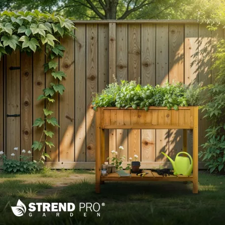 Strend Pro Garden virágágyás, 89x33x76 cm, alsó polccal, fa, magasított, lábakkal
