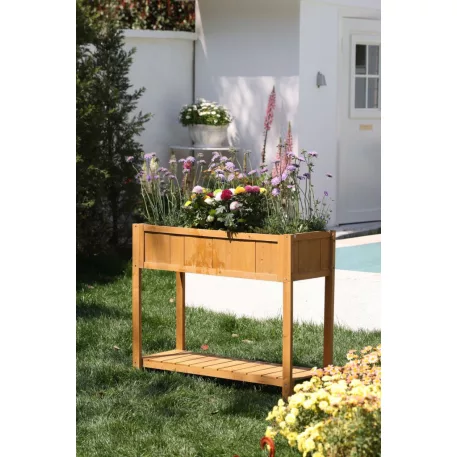 Strend Pro Garden virágágyás, 89x33x76 cm, alsó polccal, fa, magasított, lábakkal