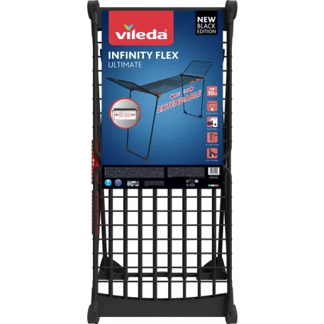 Szárító Vileda Infinity FLEX, ruhaszárító, fekete, összecsukható, 30 m