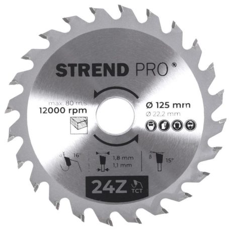 Strend Pro TCT 125 x 1,8 x 22,2 mm 24T, körfűrészlap