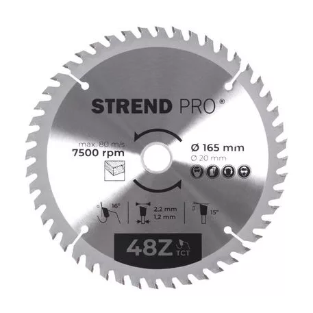 Strend Pro TCT 165 x 2,2 x 20/16 mm 48T, körfűrészlap