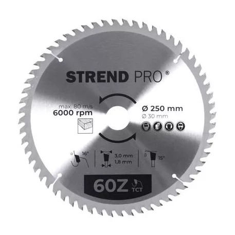 Strend Pro TCT 250 x 3,0 x 30/20 mm 60T, körfűrészlap