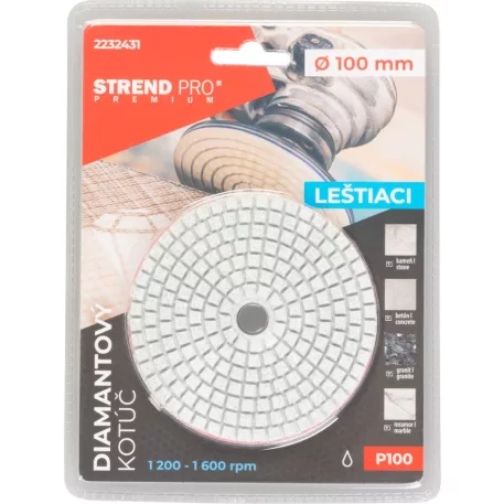 Strend Pro Premium P100 tárcsa, 100 mm, polírozó, gyémánt, tépőzáras, nedves polírozó és csiszoló