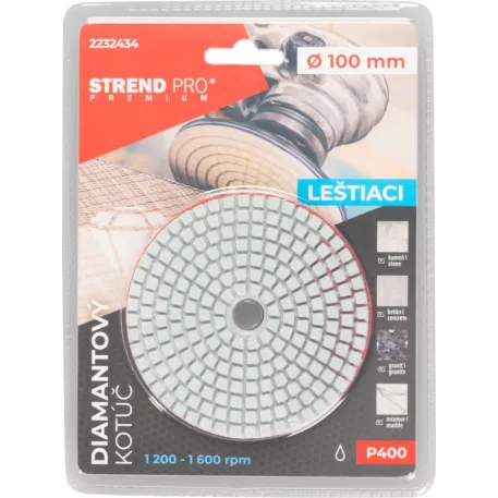 Strend Pro Premium P400 tárcsa, 100 mm, polírozó, gyémánt, tépőzáras, nedves polírozó és csiszolókorong