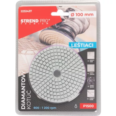 Strend Pro Premium P1500 tárcsa, 100 mm, polírozó, gyémánt, tépőzáras, nedves polírozó és csiszolókorong