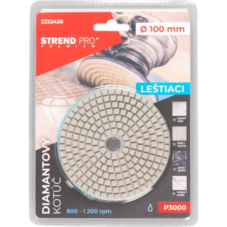 Strend Pro Premium P3000 tárcsa, 100 mm, polírozó, gyémánt, tépőzáras, nedves polírozó és csiszolókorong