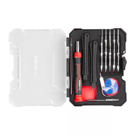 Bit készlet Strend Pro Premium ComfortGrip DL134, 23 részes, csavarhúzóval, mobiltelefon javításhoz