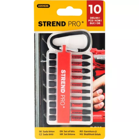 Strend Pro Premium bitkészlet, PH, PZ, TORX, S2 erősségű, 1/4", 50 mm, 10 darabos