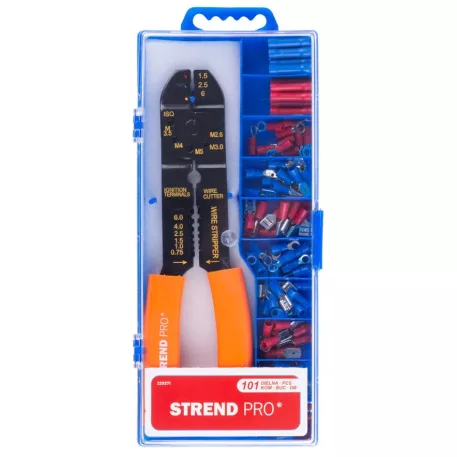 Strend Pro AWS 302, kábelcsupaszító fogó + 100 elektromos kapocs