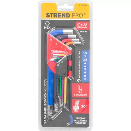 Imbuszkulcs készlet Strend Pro, 9 részes, Hex, Cr-V