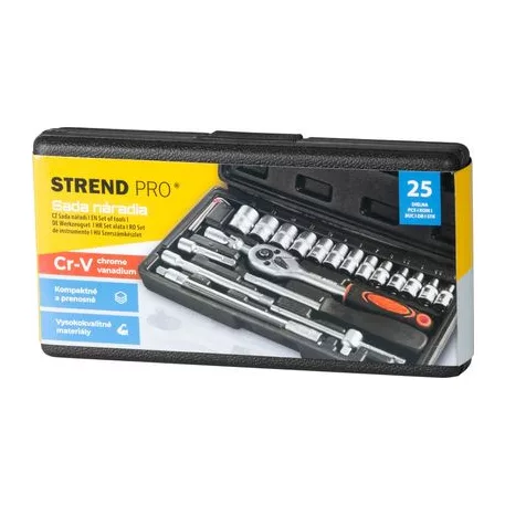 Szerszámkészlet Strend Pro, 25 részes, fejek, 1/4" racsni, kofferben