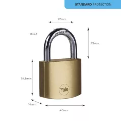   Lakat Yale Y110B/40/122/2, Standard Security, lakat, 40 mm, egyesített 2 Lakat 3 kulccsal