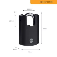   Zár Yale Y121B/40/125/1, High Security, lakat, fekete, 46 mm, 3 kulcs