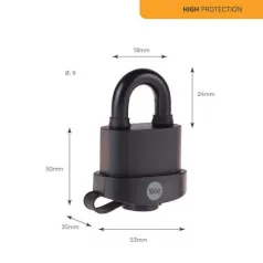   Lakat Yale Y220B/51/118/1, High Security, lakat, laminált acél, fekete, 53 mm, 3 kulcs