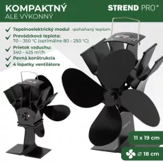 Kandalló Ventilátor Strend Pro, 4-lapátos, fekete