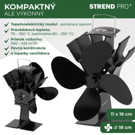 Kandalló Ventilátor Strend Pro, 4-lapátos, fekete