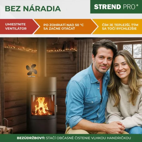 Kandalló Ventilátor Strend Pro, 4-lapátos, fekete