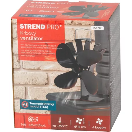 Kandalló Ventilátor Strend Pro, 4-lapátos, fekete