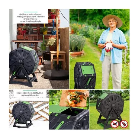 Komposztáló Strend Pro Garden, dobos, 70 liter, fekete, 55,5x36x72 cm