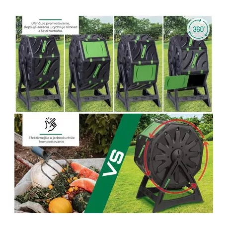 Komposztáló Strend Pro Garden, dobos, 70 liter, fekete, 55,5x36x72 cm