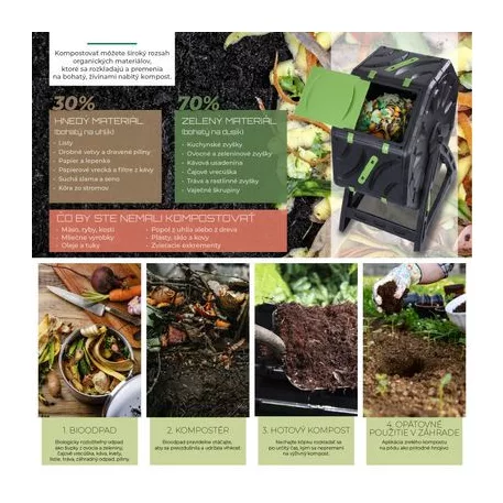 Komposztáló Strend Pro Garden, dobos, 70 liter, fekete, 55,5x36x72 cm