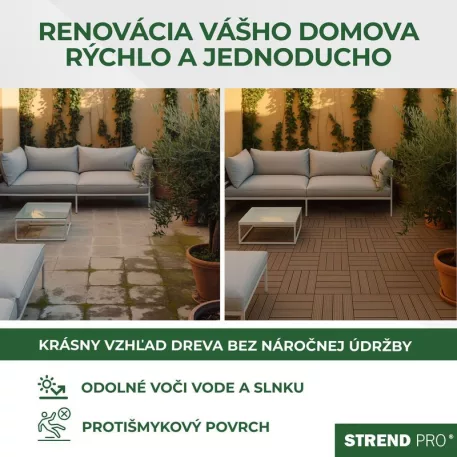 WPC fahatású teraszburkolat készlet, PP, 31x31x2, műanyag, 9 db