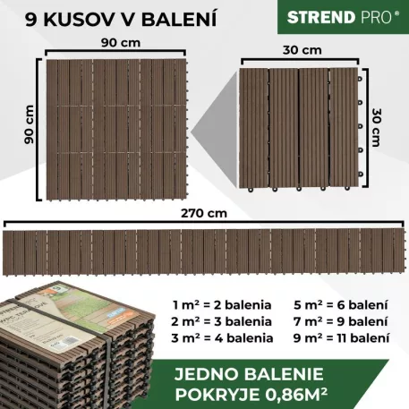 WPC fahatású teraszburkolat készlet, PP, 31x31x2, műanyag, 9 db