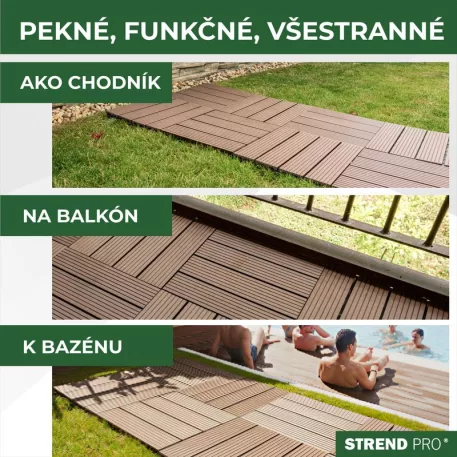 WPC fahatású teraszburkolat készlet, PP, 31x31x2, műanyag, 9 db