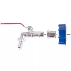   Szett Strend Pro, 1/2"-es szelep (cink redukcióval 3/4") + 60 mm-es műanyag redukció + 3/4"-es leeresztő, IBC tartályhoz