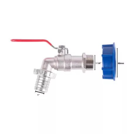 Strend Pro készlet, szelep 1 1/4" + műanyag redukció 60 mm + furat 1", IBC tartály