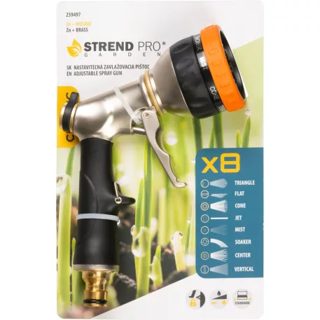 Öntözőpisztoly Strend Pro Garden BJ4037T, 8 funkció, csúszásmentes markolat, 20x12.8x6 cm