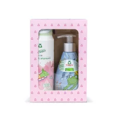   Ajándékkészlet Frosch EKO, tusfürdő/sampon + szappan, rózsaszín, gyermek, 2x 300 ml