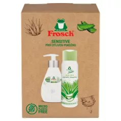   Ajándékkészlet Frosch Sensitive, Aloe Vera, tusfürdő és folyékony szappan, 2x 300 ml