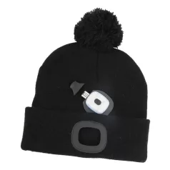   Strend Pro Wahoo fekete sapka L, 4x SMD LED, 60 lm, pomponnal