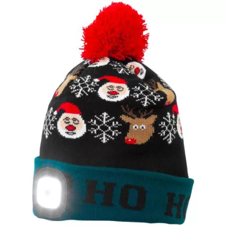 Strend Pro X-mas Ho-Ho zöld-fekete sapka L, 4x SMD LED, USB-töltés