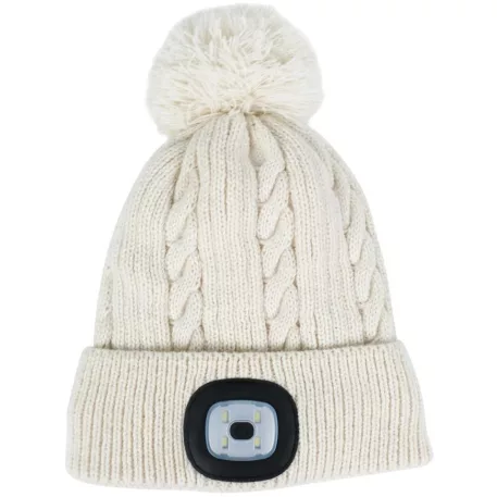 Strend Pro Damon sapka fehér, L, 4x SMD LED, 60 lm, pomponnal